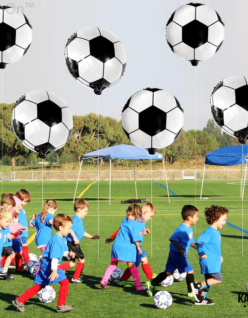 Load image into Gallery viewer, 6 Pieces, 18 Inch Soccer Balloons - Soccer Party Decorations | Soccer Birthday Party Supplies | Soccer Birthday Balloons for Soccer Party Decorations | Soccer Ball Balloons for Gender Reveal Decor
