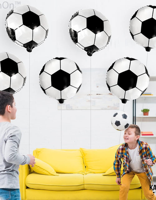 Load image into Gallery viewer, 6 Pieces, 18 Inch Soccer Balloons - Soccer Party Decorations | Soccer Birthday Party Supplies | Soccer Birthday Balloons for Soccer Party Decorations | Soccer Ball Balloons for Gender Reveal Decor

