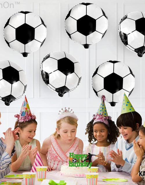 Load image into Gallery viewer, 6 Pieces, 18 Inch Soccer Balloons - Soccer Party Decorations | Soccer Birthday Party Supplies | Soccer Birthday Balloons for Soccer Party Decorations | Soccer Ball Balloons for Gender Reveal Decor

