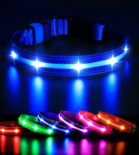 LED Dog Collar-Usb Rechargeable Glow Light up Dog Collars- Safety Waterproof Illuminated Flashing Light Collar for Dogs