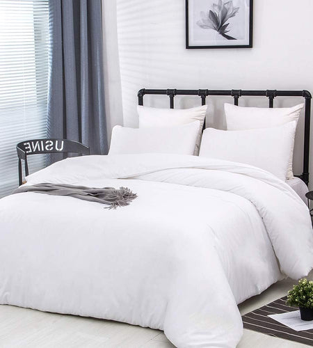 White Bedding Comforter Sets Queen White Plain Bed Comforter Set Solid White Bedding Comforter Queen Boys Girls Women Men Bed Comforter Cotton Comforter 3Pcs Comforter Sets Queen