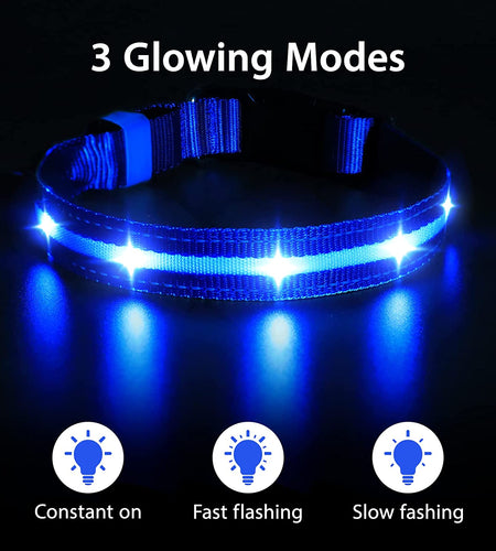 LED Dog Collar-Usb Rechargeable Glow Light up Dog Collars- Safety Waterproof Illuminated Flashing Light Collar for Dogs
