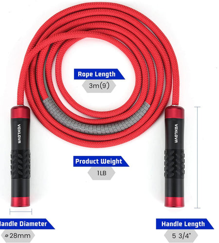 Weighted Jump Rope for Men Women - 1LB Heavy Jump Rope for Adult Fitness Workouts, Non-Slip Aluminum Handles, Ball Bearings Premium Skipping Rope Jump Rope for Exercise Boxing Crossfit Cardio Endurance and Strength Training MMA & Gym, Adjustable Length 9MM Solid Pvc/Cotton Jump Rope