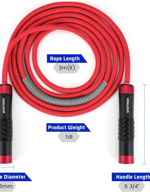 Load image into Gallery viewer, Weighted Jump Rope for Men Women - 1LB Heavy Jump Rope for Adult Fitness Workouts, Non-Slip Aluminum Handles, Ball Bearings Premium Skipping Rope Jump Rope for Exercise Boxing Crossfit Cardio Endurance and Strength Training MMA &amp; Gym, Adjustable Length 9MM Solid Pvc/Cotton Jump Rope
