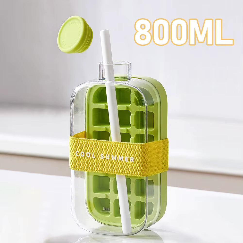 ChillSip Bottle Set – Stylish Water Bottle with Straw & Zero-Contact Ice Cube Tray