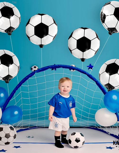 Load image into Gallery viewer, 6 Pieces, 18 Inch Soccer Balloons - Soccer Party Decorations | Soccer Birthday Party Supplies | Soccer Birthday Balloons for Soccer Party Decorations | Soccer Ball Balloons for Gender Reveal Decor
