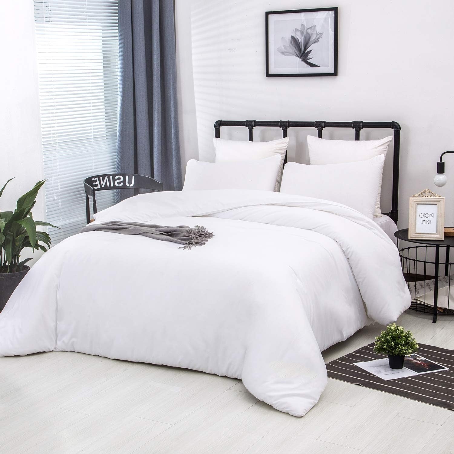 White Bedding Comforter Sets Queen White Plain Bed Comforter Set Solid White Bedding Comforter Queen Boys Girls Women Men Bed Comforter Cotton Comforter 3Pcs Comforter Sets Queen